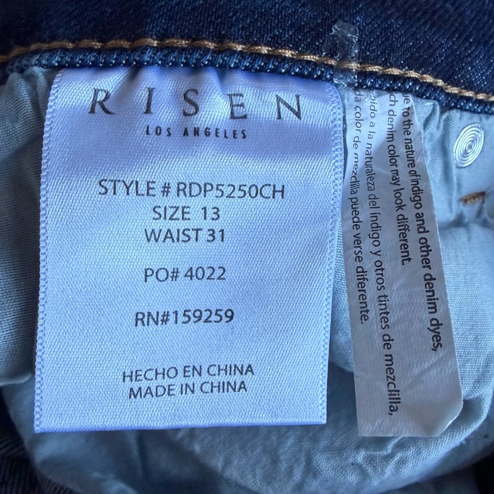 NWT RISEN High-Rise Crop Straight Jeans w/ Distressed Raw Hem Dark Blue 13/31 - Picture 14 of 16